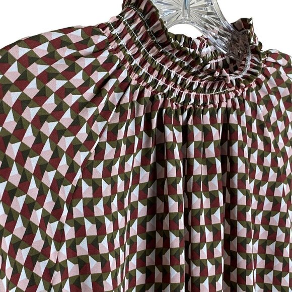 NWT Worthington Blouse Boho Chic Trendy Shirred High Neck Balloon Ruffle LS S m - Picture 2 of 9